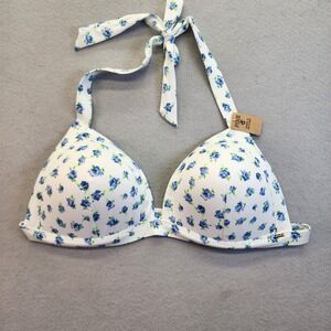 Victoria's Secret PINK Floral Halter Bikini Top Blue Rose White XXL NWT 5Y1K